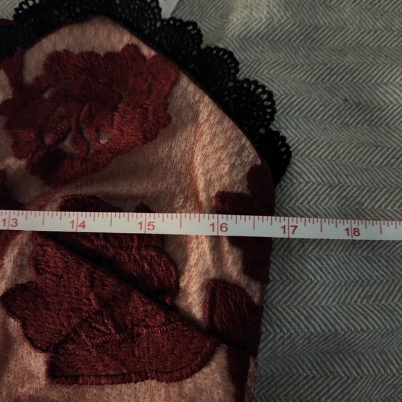 Lulus Size L  Alluring Dream Burgundy Floral Mesh Lace Trumpet Midi Dress - Picture 12 of 15